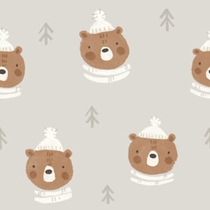 Meterware Stoff Winterbären für Kleidung und Dekoration Jersey, French Terry, Musselin, Softshell, Panama, Ripp-Jersey, Druck auf Bestellung