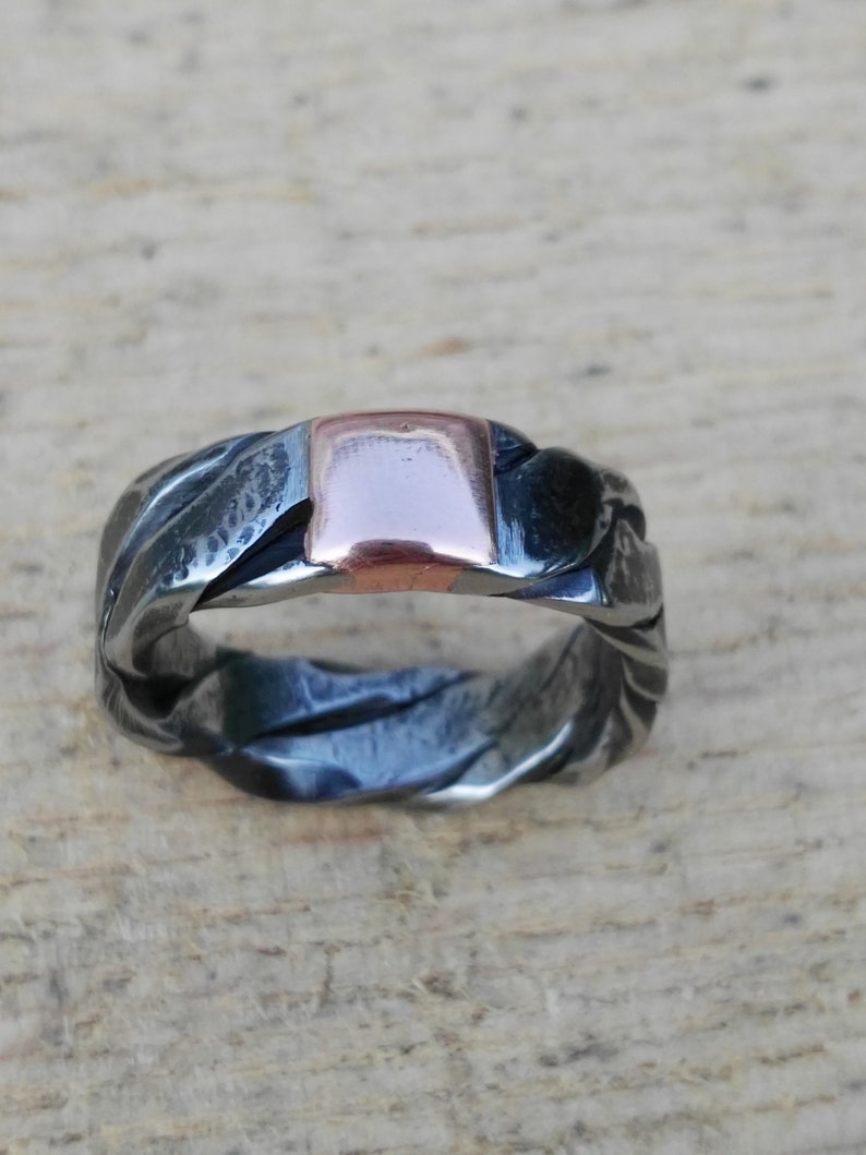 hammered ring Twisted stainless steel and copper ring hand forged ring band