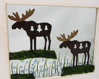 Moose, Maine Moose, Moose Art, Moose Wall Decor, Moose Wall Art, Moose Glass Art, Made in Maine