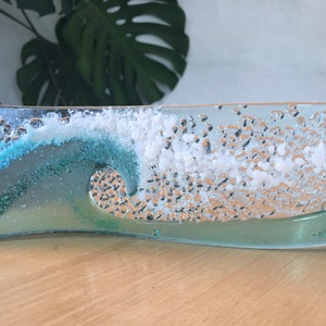 Crashing Wave Stand Alone Curvy Piece of Fused Glass.  Housewarming, Birthday, Wedding, Thank You Gift.  Made by Mel West Glass