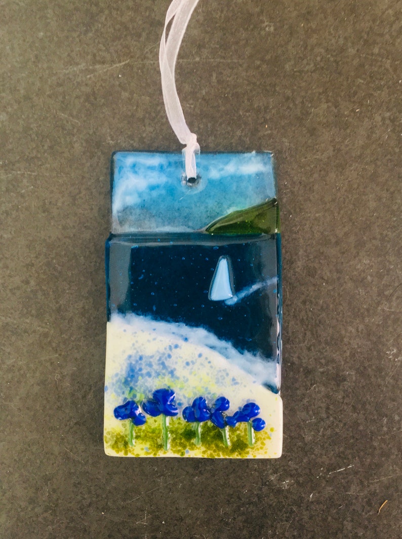 Seaside Wall Hanging With Blue Agapanthus Flowers. Fused Glass Etsy
