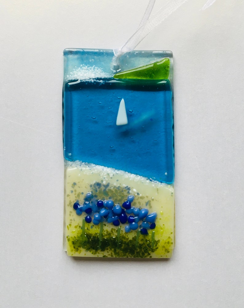 Seaside Wall Hanging With Blue Agapanthus Flowers. Fused Glass Etsy
