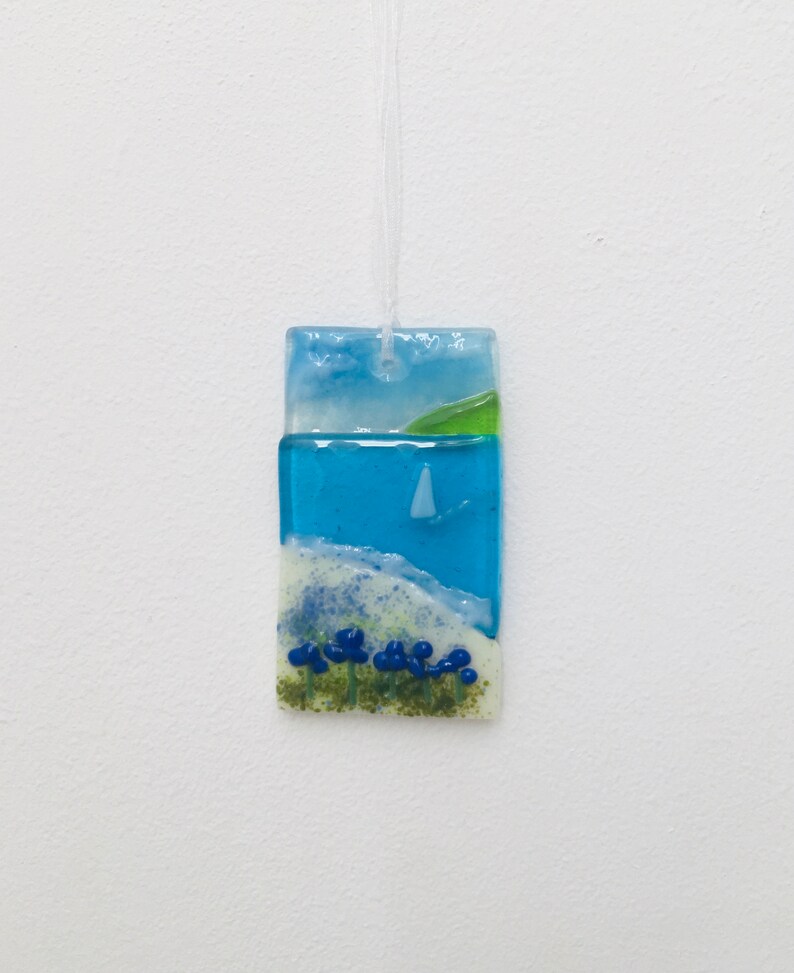Seaside Wall Hanging With Blue Agapanthus Flowers. Fused Glass Etsy