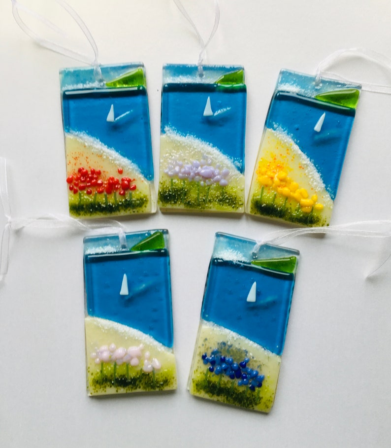 Seaside Wall Hanging With Blue Agapanthus Flowers. Fused Glass Etsy UK
