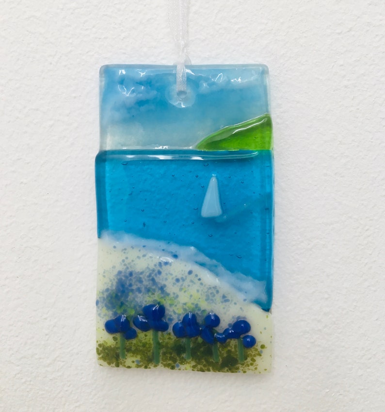 Seaside Wall Hanging With Blue Agapanthus Flowers. Fused Glass Etsy