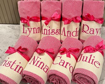 Personalized Turkish Towel, Bridesmaid Gift, Custom Embroidered Towel, Wedding Favor, Bachelorette Party Gift, Handmade Cotton Towel