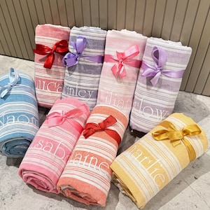 Bridesmaid Gifts, Personalized Towel, Bachelorette Party Favor, Turkish Beach Towel, Organic Cotton Peshtemal, Wedding Gift, Beach Towel