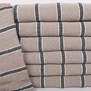 Tablecloth, Christmas Gift Tags, 95&quot;x83&quot; Brown-Black Striped Throw, Aesthetic Blanket, Woven Throw Blanket, Turkish Blanket,