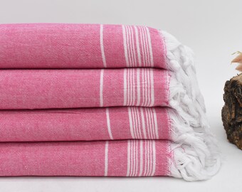 91"x56" Fuchsia Striped Throw, Christmas Favors, Turkish Towel Beach Blanket, Throw Blanket Couch, Bridal Shower Gift, Bedspread,