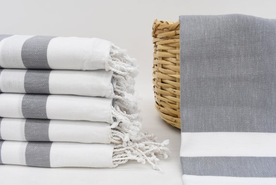 Dark Grey Beach Striped Towel