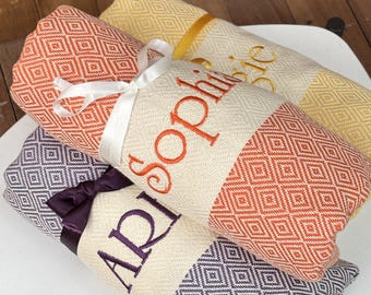 Personalized Turkish Beach Towel, Embroidered Organic Cotton Towel, Wedding Favor