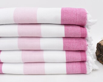 Bridal Shower Favors, Bride Gift, 63"x36" Fuchsia-White-Powder Pink Striped Terry Towel, Gift For Her, Turkish Towel Beach,