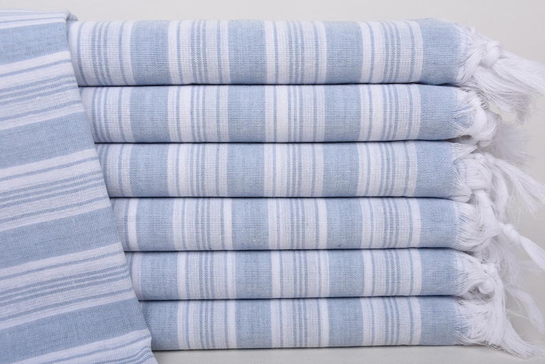 Turkish Beach Towel, 70"x40" Baby Blue Striped Towel, Turkish Bath Towel Set, Gift For Him, Home Decor Gifts, Gift For Boyfriend, image 1