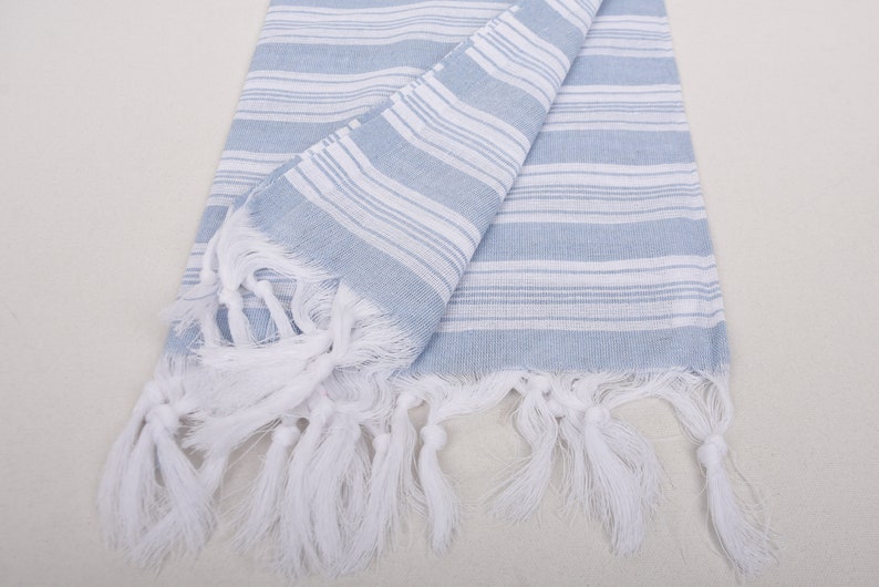 Turkish Beach Towel, 70"x40" Baby Blue Striped Towel, Turkish Bath Towel Set, Gift For Him, Home Decor Gifts, Gift For Boyfriend, image 7