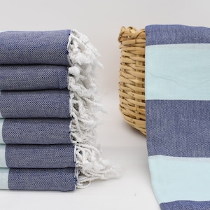 Marineblauwe Turkse handdoek, handdoek bruidsmeisje, badhanddoek, geschenkhanddoek, 70 x 40 inch - 180 x 100 cm, badhanddoek, handdoek Peshtemal, gestreepte handdoek - Dblg-Cbn