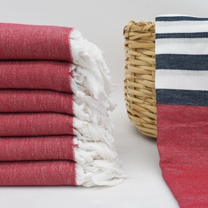 Red and NAVY Striped Towel, Bathtowels,Decorative Bath Towel, 70x40 inches - 180x100 cm, Turkish Towel, Pool Towel,Striped Towel Dblg-Kb