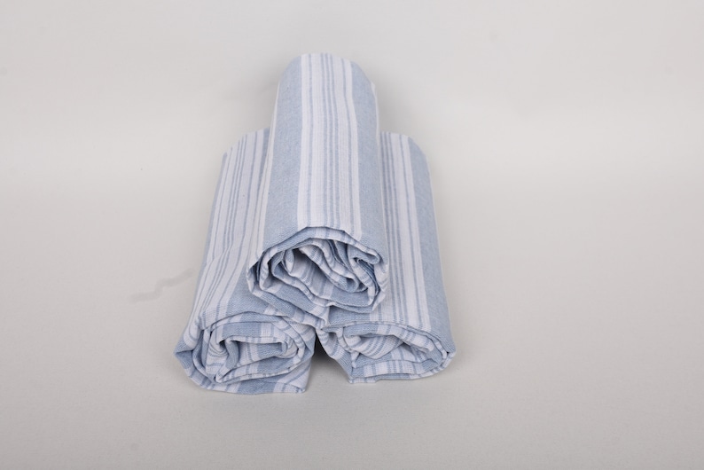 Turkish Beach Towel, 70"x40" Baby Blue Striped Towel, Turkish Bath Towel Set, Gift For Him, Home Decor Gifts, Gift For Boyfriend, image 8
