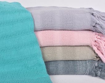Large Towel, Home Decor Blanket, Winter Blanket, Stonewashed Striped Blanket, 63x95 Inches Cotton Throw, Couch Cover, Organic Bedspread,