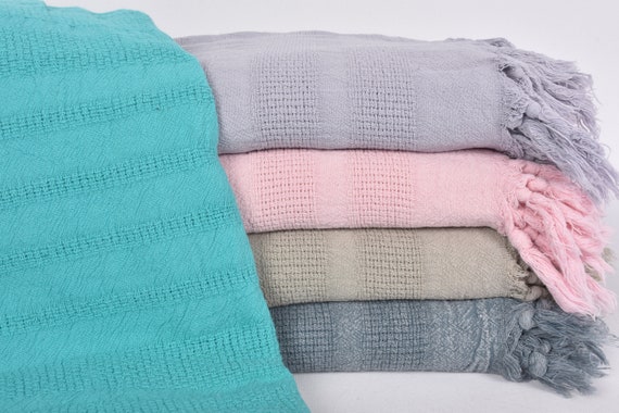 Large Towel, Home Decor Blanket, Winter Blanket, Stonewashed Striped Blanket, 63x95 Inches Cotton Throw, Couch Cover, Organic Bedspread,