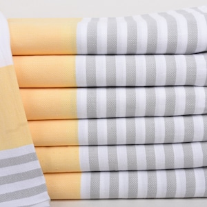 Bachelor Gifts, Turkish Bath Towel, Striped Towel, Beach Towel, 40x71 Inches Yellow-Gray Cotton Towel, Wedding Shower Gift,