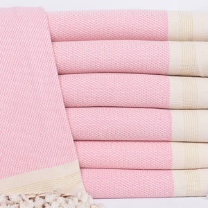Organic Towel, 67&quot;x40&quot; Pink Striped Towel, Bridal Shower Gift, Xmas Gifts, Girls Weekend Favors, Beach Towel, Personalized Gift,