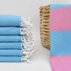 Turkse handdoek 70 x 40 inch, strandlaken, blauwe en roze handdoek, zachte handdoek, decoratieve badhanddoek, geschenkhanddoek, 180 x 100 cm, gestreepte handdoek - dblg-Cbn