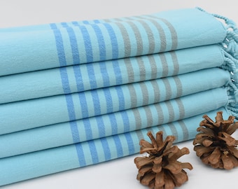 Grandma Gift, Personalized Turkish Towel, Bachelorette Party Gifts, Personalized Gifts, 67"x36" Turquoise Striped Stonewashed Towel,