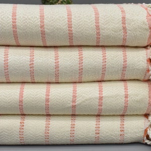 Coral Striped Towel, Organic Cotton Towel, 65&quot;x35&quot; Washable Towel, Peshtemal Towel, Beach Towel, Turkey Towel, Handwoven Towel Ecm-4_781