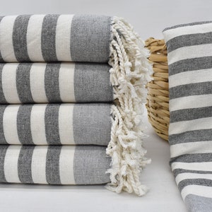 Valentines Day Gift, 67&quot;x40&quot; Gray Striped Terry Towel, Bridal Shower Gift, Personalized Turkish Towel, Bachelorette Party Gift,