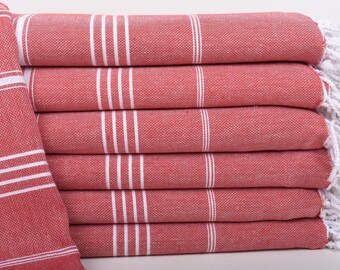 Woven Throw Blanket, Throw Blanket Couch, Shower Curtain, Personalized Gifts, Couch Cover, 87"x63" Red Striped Throw, Turkish Bedspread,