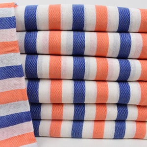 70"x40" Royal Blue-Orange Striped Towel, Bridesmaid Gifts, Turkish Bath Towel, Bachelorette Party Gifts, Friends Beach Towel, Birthday Gift,
