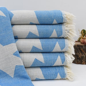 Gift For The Home, Bridal Shower Favors, Monogram Towels, Guest Towel, 67&quot;x36&quot; Blue Star Design Towel, Bath Towel, Family Gift,