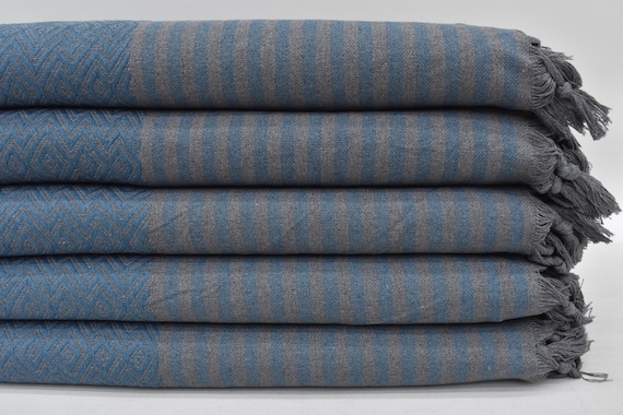 Turkish Blanket, Decorative Throws, 102x78, Couch Blanket, Petrol Blue Bedspread, Cotton Coverlet, Wedding Gift Throw, Bedcover Mstk-Atl-Pk_