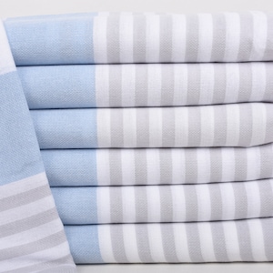 Striped Towel, Wedding Gifts Towel, Custom Wedding Gifts, 40x71 Inches Baby Blue-Light Gray Cotton Towel, Gift For Her, Gift Towel,