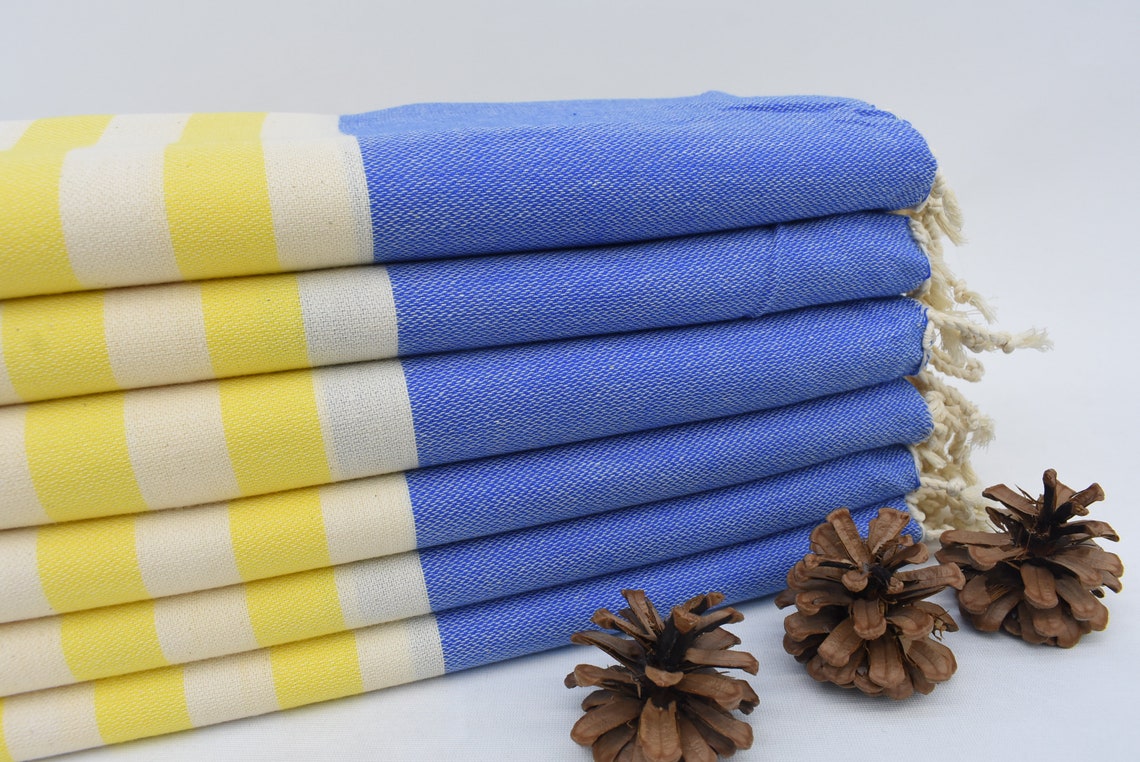blue and yellow hand towels