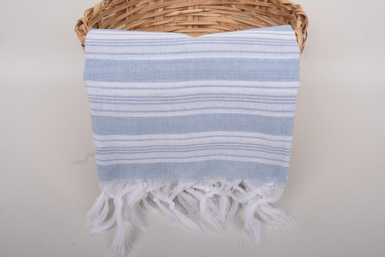 Turkish Beach Towel, 70"x40" Baby Blue Striped Towel, Turkish Bath Towel Set, Gift For Him, Home Decor Gifts, Gift For Boyfriend, image 5