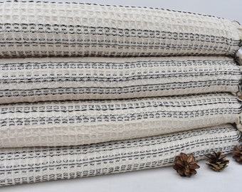 Tablecloth, Personalized Gift For Her, Bridesmaid Gifts, Extra Large Tablecloth, 95"x71" Cream Striped Throw, Boho Throw Blankets,