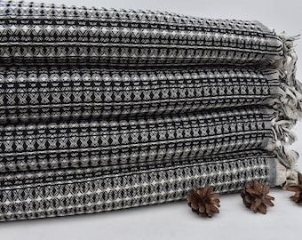 Monogram Blanket, Sofa Cover, Turkish Bedspread, Throw Blanket Couch, 95"x71" Black Striped Throw, Spooky Bachelorette Party,