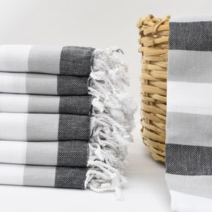 Spa Towel, 70&quot;x40&quot; Black-Gray Striped Towel, Turkish Towel Beach, Turkish Beach Towel, Gift For Coworker, Personalized Towel,