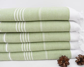 70"x36" Green Striped Terry Towel, Wedding Favors, Monogram Beach Towel, Best Friend Wedding Gift, Bridal Gifts, Turkish Towel,