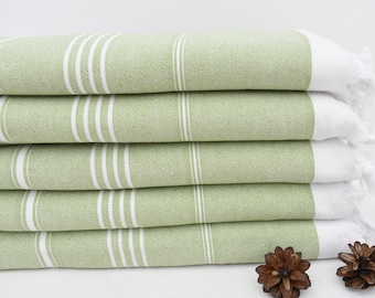 70"x36" Green Striped Terry Towel, Wedding Favors, Monogram Beach Towel, Best Friend Wedding Gift, Bridal Gifts, Turkish Towel,