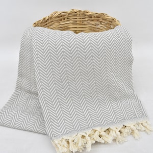 Turkish Blanket, Herringbone Blanket, Light Gray Blanket,78x86 Throw Blanket, Bedspread, Blanket,Turkey Blanket,Sofa Blanket Bnt-Arrw-Pk_089