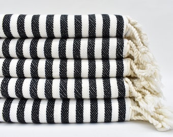 Hand Towel, Turkish Hand Towel, 40x24, Towel, Black Turkey Towel, Small Towel, Tea Towel, Dish Towel, Striped Towel Dblg-Aksya-Pskr_000