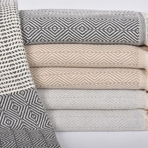 Housewarming Gift, Gift For Best Friend, Decorative Blanket, 79&quot;x71&quot; Gray Diamond Blanket, Turkish Bedcover, Turkish Blanket,