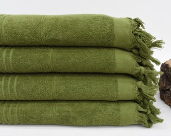 70"x36" Khaki Green Striped Terry Towel, Monogram Beach Towel, Summer Towel, Best Friend Gift, Wedding Gift, Girls Weekend Favors, Home Gift