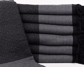 99"x79" Dark Gray Diamond Blanket, Woven Blanket, Personalized Gifts, Bachelorette Party Gifts For Bride, Turkish Blanket, Spa Gift,