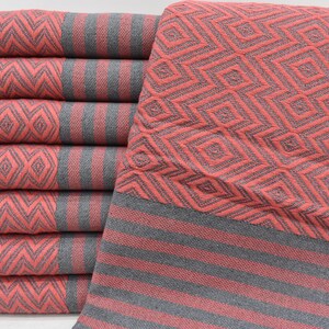 70&quot;x40&quot; Vermilion Diamond Towel, Turkish Bath Towel, Best Beach Towel, Towel With Name, Turkish Towel, Summer Gift, House Warming Gift,