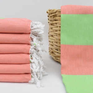70&quot;x40&quot; Coral-Green Striped Towel, Turkish Towel, Customized Towels, Home Decor Gifts, Bridesmaid Towel, Best Friend Gift, Embroidery Towel,
