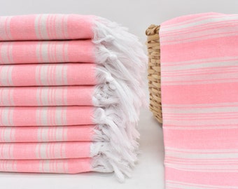 Beach Towel, Organic Cotton Towel, Turkish Bath Towel, 66x40 Towel, Bridesmaid Gift Towels, Pink Bath Towel, Striped Towel, Osm-Sryl_147