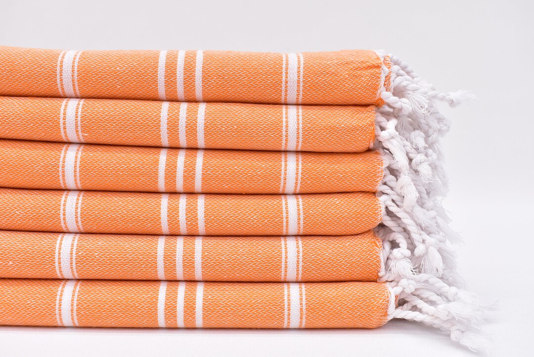 Orange Hand Towel, Striped Towel, Turkish Hand Towel, Towel, Kitchen